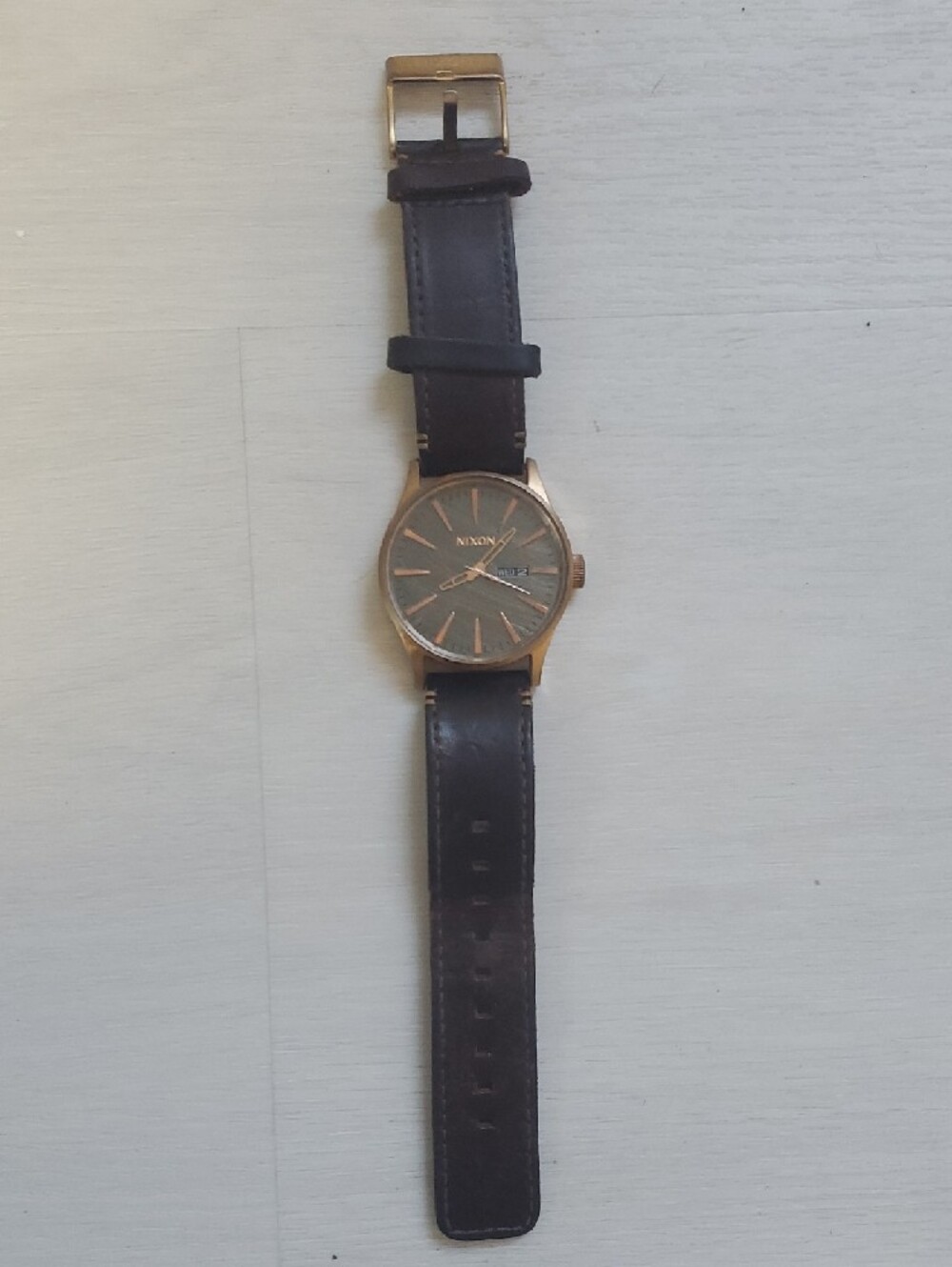 Nixon Rose Gold Case Gray Dial Brown Leather Strap Watch - Picture 2 of 8